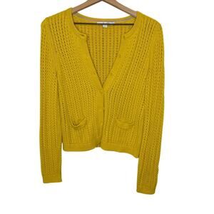 BODEN Women's Crew Neck Cable Knit Button Cardigan Gold Mustard Yellow US 6